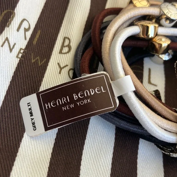 Henri Bendel 10 Piece Hair Ties Set Grey Multi Color Bundle NWT - Picture 4 of 5